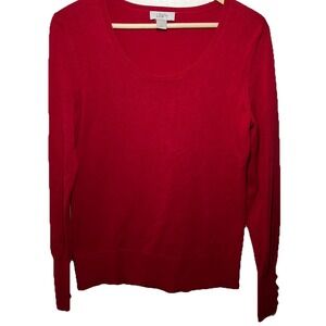 Ann Taylor Loft Women's S Red Thin Rib Sweater w/ Cuff‎ Detail